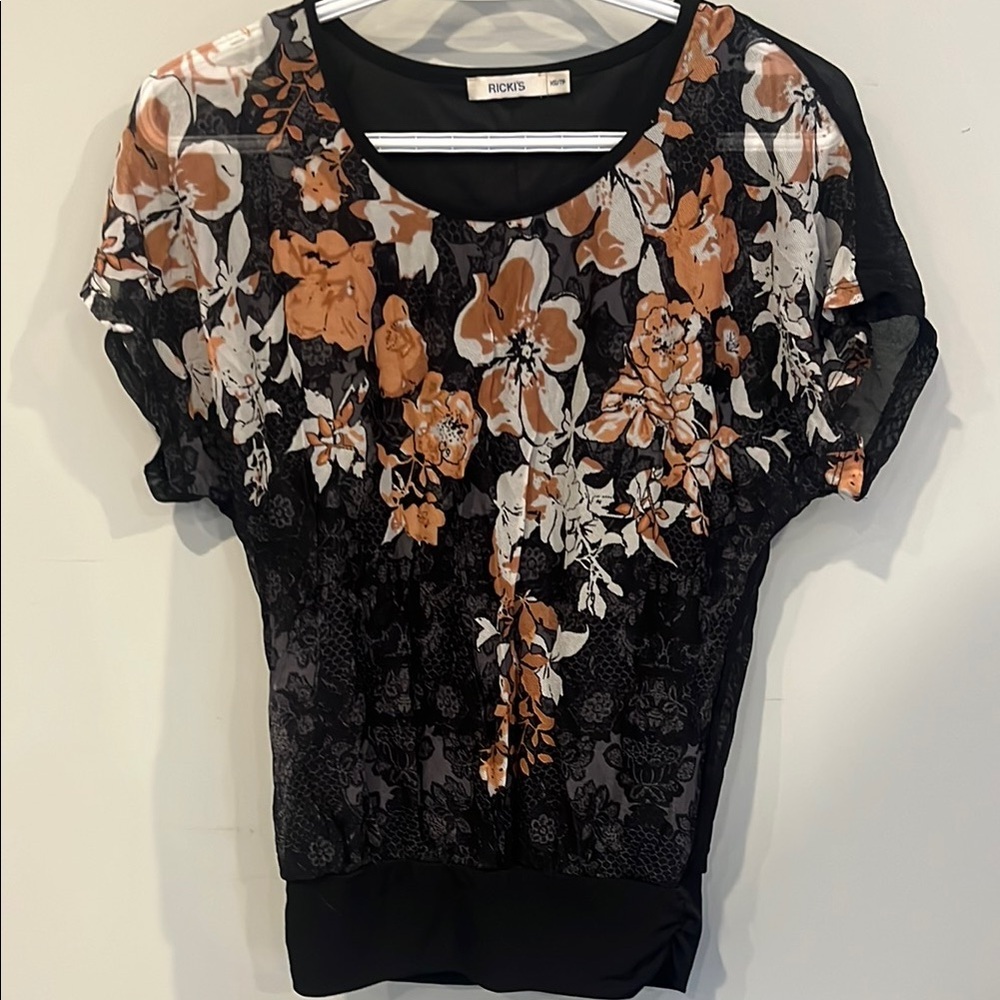 Ricki's Black and Orange Floral Women's Top